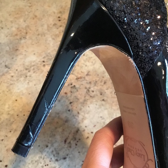 Lucy Choi London Black Glitter Cut Out Heels